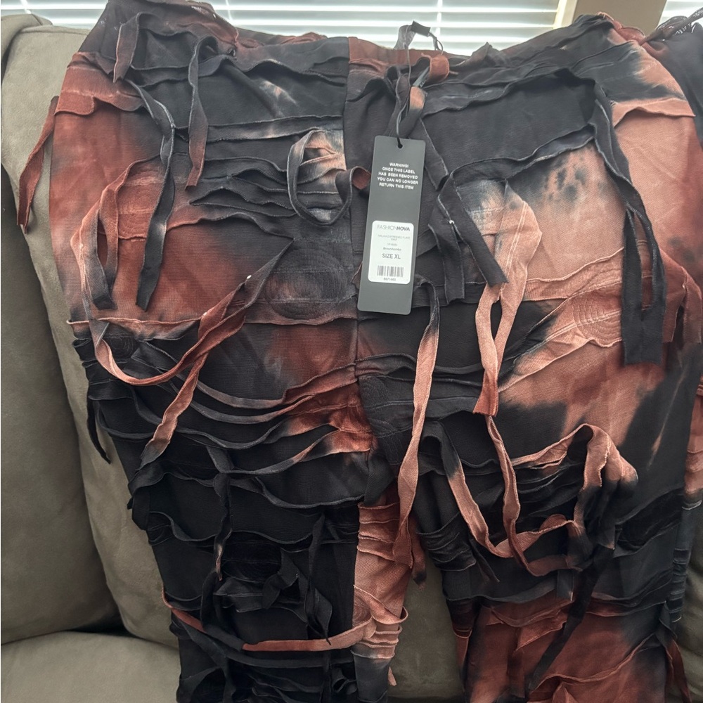 Fashion Nova Black and Brown Distressed Leggings